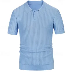 Men's Polo Golf Shirt Business Casual Ribbed Polo Collar Classic Short Sleeve Modern Old Money Style Color Block Knitted Ribbed Spring & Summer Regular Fit Light Blue Pink Green Polo