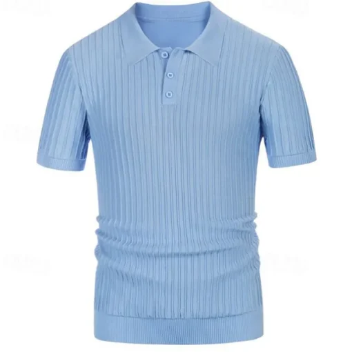 Men's Polo Golf Shirt Business Casual Ribbed Polo Collar Classic Short Sleeve Modern Old Money Style Color Block Knitted Ribbed Spring & Summer Regular Fit Light Blue Pink Green Polo