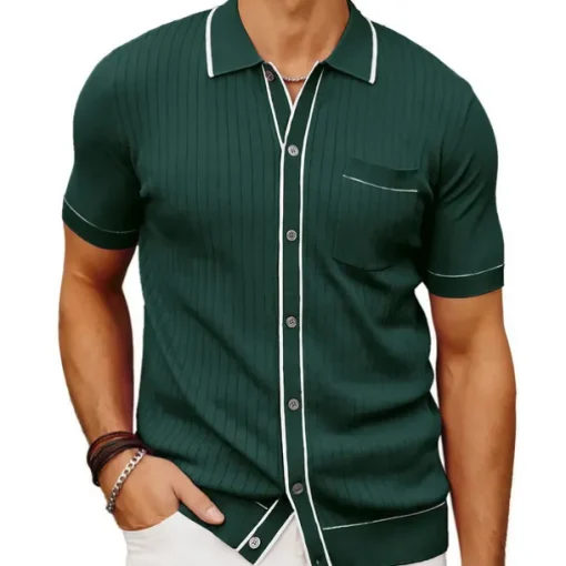 Men's Polo Knit Polo Sweater Business Casual Lapel Short Sleeve Modern Old Money Style Solid / Plain Color Button Front Summer Dark Navy Green Rose Red Polo