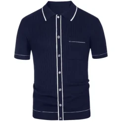 Men's Polo Knit Polo Sweater Business Casual Lapel Short Sleeve Modern Old Money Style Solid / Plain Color Button Front Summer Dark Navy Green Rose Red Polo