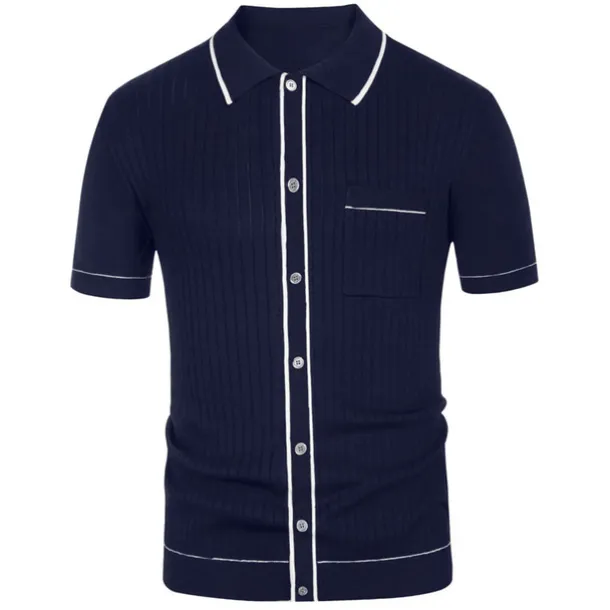 Men's Polo Knit Polo Sweater Business Casual Lapel Short Sleeve Modern Old Money Style Solid / Plain Color Button Front Summer Dark Navy Green Rose Red Polo