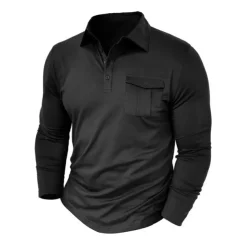 Men's Polo Shirt Button Up Polos Casual Sports Lapel Long Sleeve Fashion Basic Plain Button Pocket Spring & Fall Regular Fit Black White Army Green Red Navy Blue Dark Green Polo Shirt