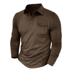 Men's Polo Shirt Button Up Polos Casual Sports Lapel Long Sleeve Fashion Basic Plain Button Pocket Spring & Fall Regular Fit Black White Army Green Red Navy Blue Dark Green Polo Shirt