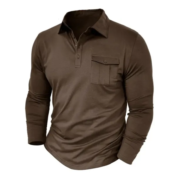 Men's Polo Shirt Button Up Polos Casual Sports Lapel Long Sleeve Fashion Basic Plain Button Pocket Spring & Fall Regular Fit Black White Army Green Red Navy Blue Dark Green Polo Shirt