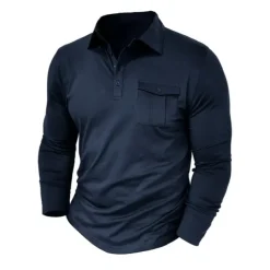 Men's Polo Shirt Button Up Polos Casual Sports Lapel Long Sleeve Fashion Basic Plain Button Pocket Spring & Fall Regular Fit Black White Army Green Red Navy Blue Dark Green Polo Shirt