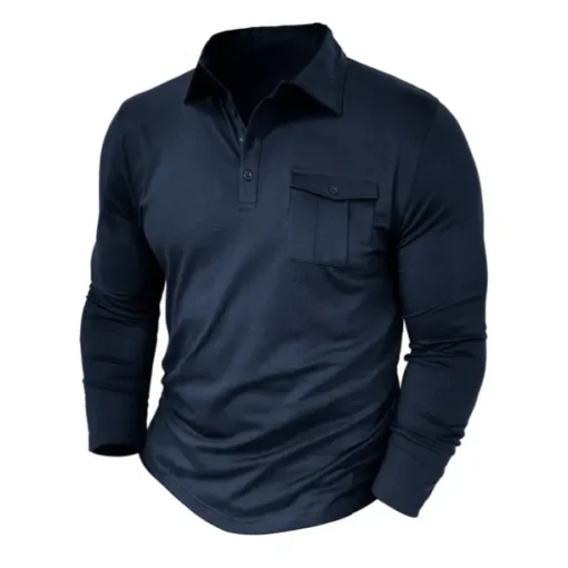 Men's Polo Shirt Button Up Polos Casual Sports Lapel Long Sleeve Fashion Basic Plain Button Pocket Spring & Fall Regular Fit Black White Army Green Red Navy Blue Dark Green Polo Shirt