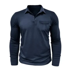 Men's Polo Shirt Button Up Polos Casual Sports Lapel Long Sleeve Fashion Basic Plain Button Pocket Spring & Fall Regular Fit Black White Army Green Red Navy Blue Dark Green Polo Shirt