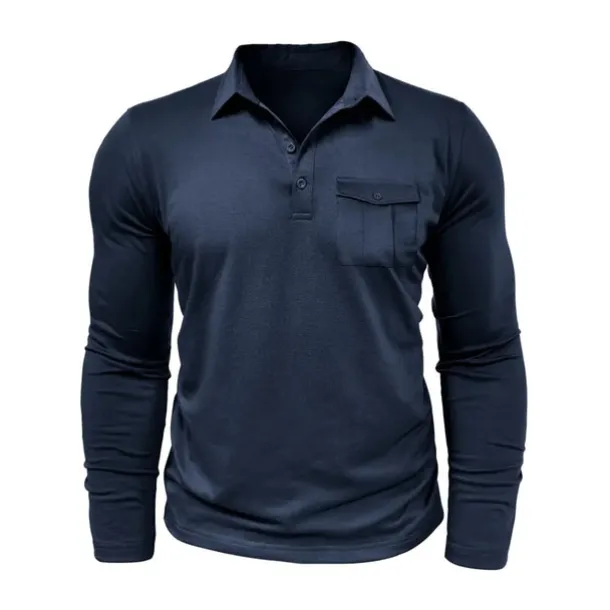 Men's Polo Shirt Button Up Polos Casual Sports Lapel Long Sleeve Fashion Basic Plain Button Pocket Spring & Fall Regular Fit Black White Army Green Red Navy Blue Dark Green Polo Shirt