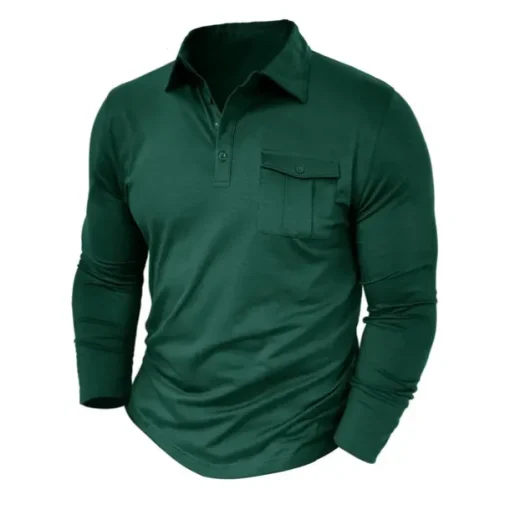 Men's Polo Shirt Button Up Polos Casual Sports Lapel Long Sleeve Fashion Basic Plain Button Pocket Spring & Fall Regular Fit Black White Army Green Red Navy Blue Dark Green Polo Shirt