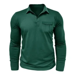 Men's Polo Shirt Button Up Polos Casual Sports Lapel Long Sleeve Fashion Basic Plain Button Pocket Spring & Fall Regular Fit Black White Army Green Red Navy Blue Dark Green Polo Shirt