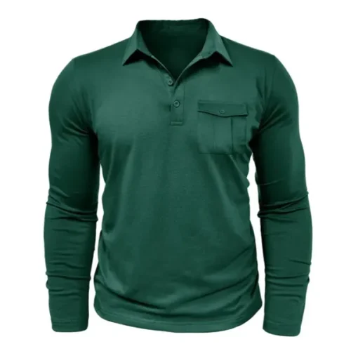 Men's Polo Shirt Button Up Polos Casual Sports Lapel Long Sleeve Fashion Basic Plain Button Pocket Spring & Fall Regular Fit Black White Army Green Red Navy Blue Dark Green Polo Shirt