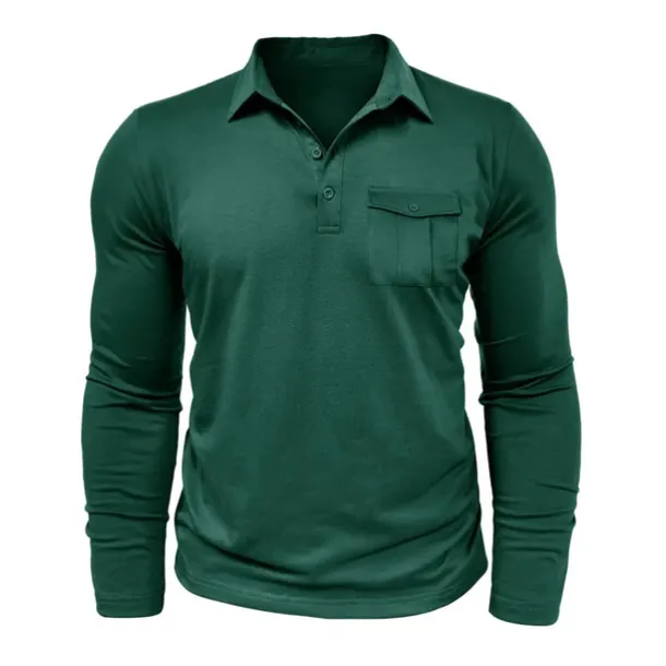 Men's Polo Shirt Button Up Polos Casual Sports Lapel Long Sleeve Fashion Basic Plain Button Pocket Spring & Fall Regular Fit Black White Army Green Red Navy Blue Dark Green Polo Shirt