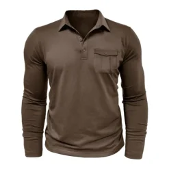 Men's Polo Shirt Button Up Polos Casual Sports Lapel Long Sleeve Fashion Basic Plain Button Pocket Spring & Fall Regular Fit Black White Army Green Red Navy Blue Dark Green Polo Shirt