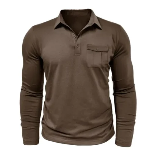 Men's Polo Shirt Button Up Polos Casual Sports Lapel Long Sleeve Fashion Basic Plain Button Pocket Spring & Fall Regular Fit Black White Army Green Red Navy Blue Dark Green Polo Shirt