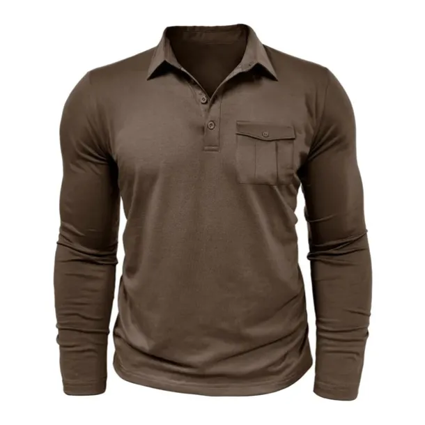 Men's Polo Shirt Button Up Polos Casual Sports Lapel Long Sleeve Fashion Basic Plain Button Pocket Spring & Fall Regular Fit Black White Army Green Red Navy Blue Dark Green Polo Shirt