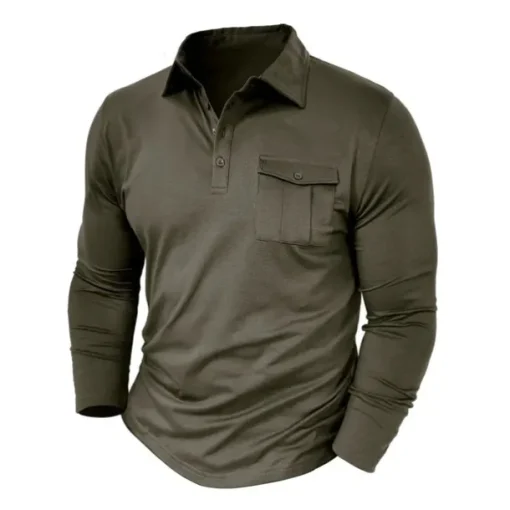 Men's Polo Shirt Button Up Polos Casual Sports Lapel Long Sleeve Fashion Basic Plain Button Pocket Spring & Fall Regular Fit Black White Army Green Red Navy Blue Dark Green Polo Shirt