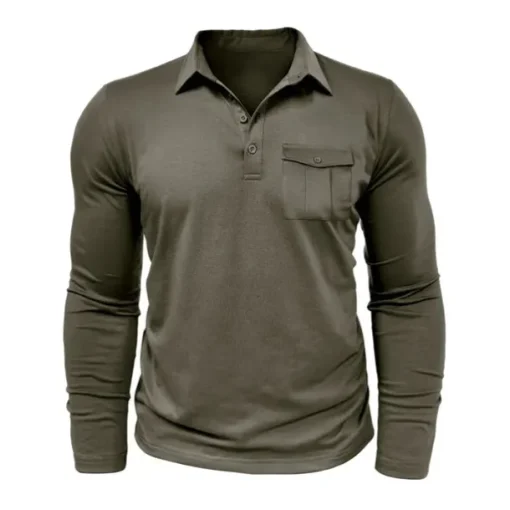 Men's Polo Shirt Button Up Polos Casual Sports Lapel Long Sleeve Fashion Basic Plain Button Pocket Spring & Fall Regular Fit Black White Army Green Red Navy Blue Dark Green Polo Shirt