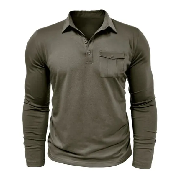 Men's Polo Shirt Button Up Polos Casual Sports Lapel Long Sleeve Fashion Basic Plain Button Pocket Spring & Fall Regular Fit Black White Army Green Red Navy Blue Dark Green Polo Shirt
