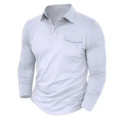 Men's Polo Shirt Button Up Polos Casual Sports Lapel Long Sleeve Fashion Basic Plain Button Pocket Spring & Fall Regular Fit Black White Army Green Red Navy Blue Dark Green Polo Shirt