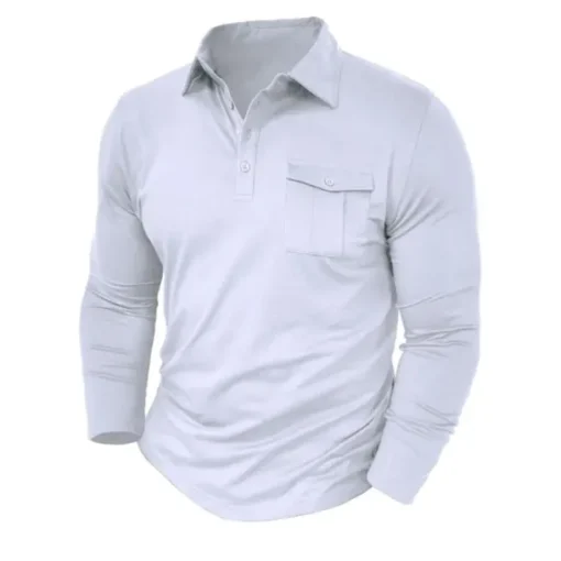 Men's Polo Shirt Button Up Polos Casual Sports Lapel Long Sleeve Fashion Basic Plain Button Pocket Spring & Fall Regular Fit Black White Army Green Red Navy Blue Dark Green Polo Shirt