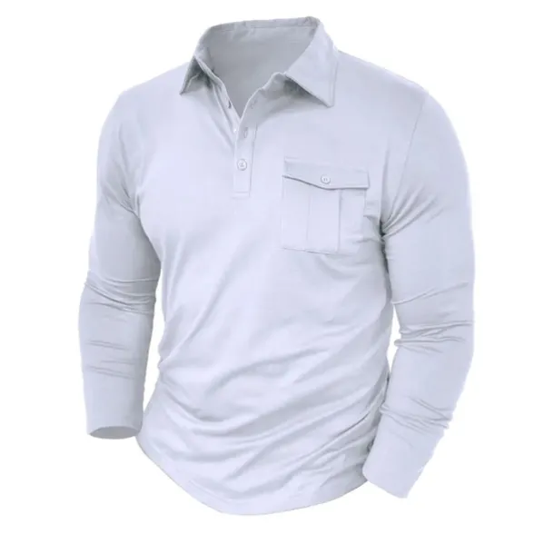 Men's Polo Shirt Button Up Polos Casual Sports Lapel Long Sleeve Fashion Basic Plain Button Pocket Spring & Fall Regular Fit Black White Army Green Red Navy Blue Dark Green Polo Shirt