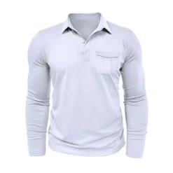 Men's Polo Shirt Button Up Polos Casual Sports Lapel Long Sleeve Fashion Basic Plain Button Pocket Spring & Fall Regular Fit Black White Army Green Red Navy Blue Dark Green Polo Shirt
