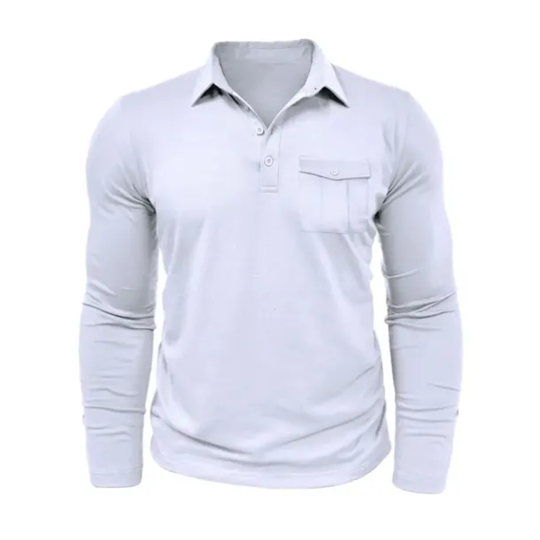 Men's Polo Shirt Button Up Polos Casual Sports Lapel Long Sleeve Fashion Basic Plain Button Pocket Spring & Fall Regular Fit Black White Army Green Red Navy Blue Dark Green Polo Shirt