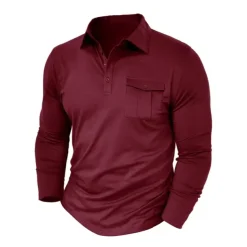 Men's Polo Shirt Button Up Polos Casual Sports Lapel Long Sleeve Fashion Basic Plain Button Pocket Spring & Fall Regular Fit Black White Army Green Red Navy Blue Dark Green Polo Shirt