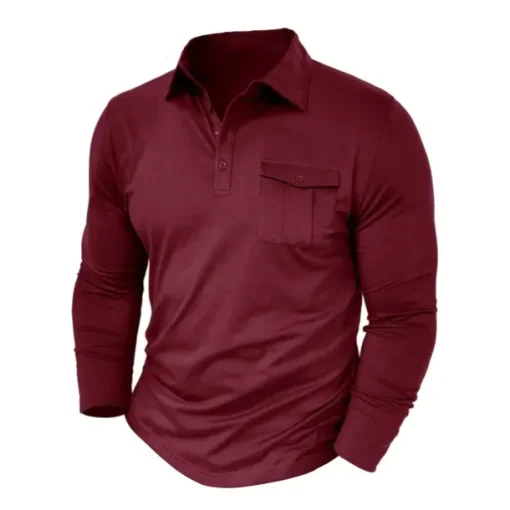 Men's Polo Shirt Button Up Polos Casual Sports Lapel Long Sleeve Fashion Basic Plain Button Pocket Spring & Fall Regular Fit Black White Army Green Red Navy Blue Dark Green Polo Shirt