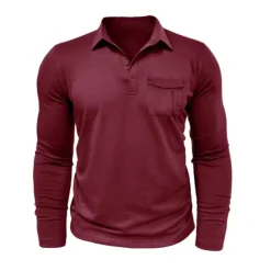 Men's Polo Shirt Button Up Polos Casual Sports Lapel Long Sleeve Fashion Basic Plain Button Pocket Spring & Fall Regular Fit Black White Army Green Red Navy Blue Dark Green Polo Shirt