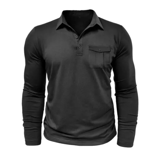 Men's Polo Shirt Button Up Polos Casual Sports Lapel Long Sleeve Fashion Basic Plain Button Pocket Spring & Fall Regular Fit Black White Army Green Red Navy Blue Dark Green Polo Shirt