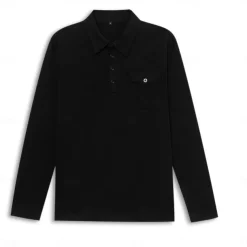 Men's Polo Shirt Button Up Polos Casual Sports Lapel Long Sleeve Fashion Basic Plain Button Pocket Spring & Fall Regular Fit Black White Army Green Red Navy Blue Dark Green Polo Shirt