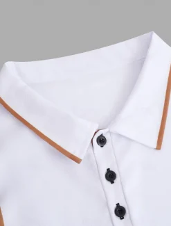 Men's Polo Shirt Button Up Polos Casual Sports Lapel Short Sleeve Fashion Basic Color Block Patchwork Summer Regular Fit Black White Red Navy Blue Dark Green Polo Shirt