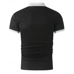 Men's Polo Shirt Button Up Polos Casual Sports Lapel Short Sleeve Fashion Basic Color Block Houndstooth Patchwork Pocket Summer Regular Fit Black White Navy Blue Blue Khaki Polo Shirt