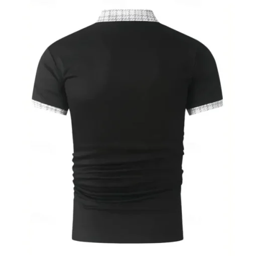 Men's Polo Shirt Button Up Polos Casual Sports Lapel Short Sleeve Fashion Basic Color Block Houndstooth Patchwork Pocket Summer Regular Fit Black White Navy Blue Blue Khaki Polo Shirt