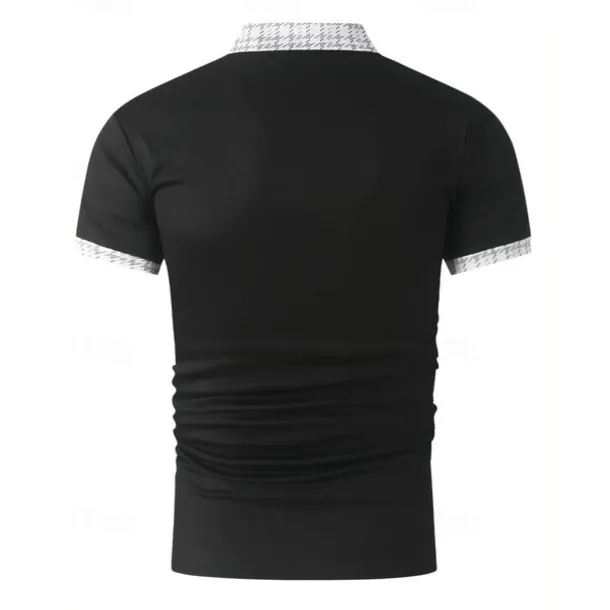 Men's Polo Shirt Button Up Polos Casual Sports Lapel Short Sleeve Fashion Basic Color Block Houndstooth Patchwork Pocket Summer Regular Fit Black White Navy Blue Blue Khaki Polo Shirt