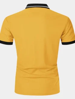 Men's Polo Shirt Button Up Polos Casual Sports Lapel Short Sleeve Fashion Basic Color Block Patchwork Embroidered Summer Regular Fit Black White Yellow Wine Blue Dark Green Polo Shirt