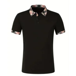 Men's Polo Shirt Button Up Polos Casual Holiday Lapel Short Sleeve Fashion Basic Plaid Color Block Patchwork Summer Regular Fit Black White Red Navy Blue Sky Blue Beige Polo Shirt