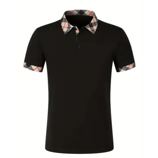 Men's Polo Shirt Button Up Polos Casual Holiday Lapel Short Sleeve Fashion Basic Plaid Color Block Patchwork Summer Regular Fit Black White Red Navy Blue Sky Blue Beige Polo Shirt