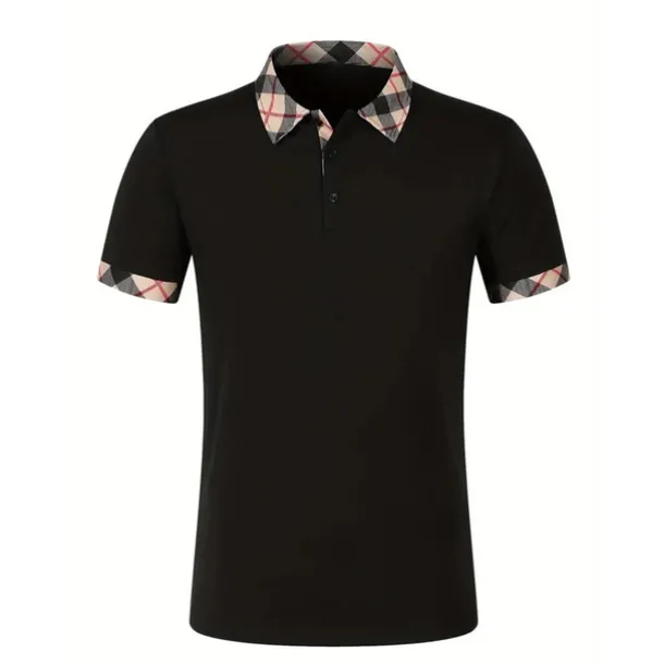 Men's Polo Shirt Button Up Polos Casual Holiday Lapel Short Sleeve Fashion Basic Plaid Color Block Patchwork Summer Regular Fit Black White Red Navy Blue Sky Blue Beige Polo Shirt