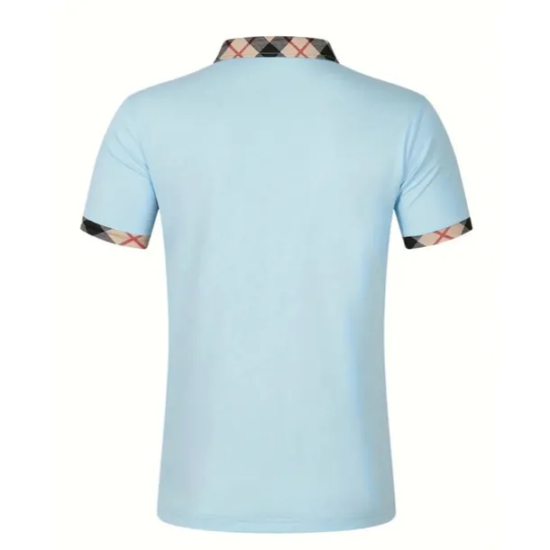 Men's Polo Shirt Button Up Polos Casual Holiday Lapel Short Sleeve Fashion Basic Plaid Color Block Patchwork Summer Regular Fit Black White Red Navy Blue Sky Blue Beige Polo Shirt