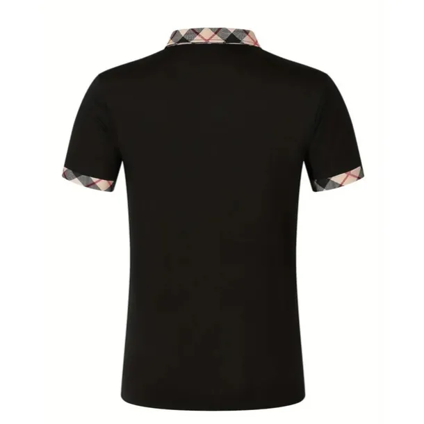 Men's Polo Shirt Button Up Polos Casual Holiday Lapel Short Sleeve Fashion Basic Plaid Color Block Patchwork Summer Regular Fit Black White Red Navy Blue Sky Blue Beige Polo Shirt