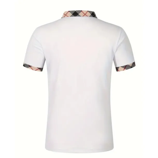 Men's Polo Shirt Button Up Polos Casual Holiday Lapel Short Sleeve Fashion Basic Plaid Color Block Patchwork Summer Regular Fit Black White Red Navy Blue Sky Blue Beige Polo Shirt