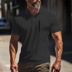 Men's Polo Shirt Golf Polo Work Street Classic Short Sleeve Fashion Muscle Solid Color Zipper Quick Dry Summer Spring Fall Black Army Green Navy Blue Gray Polo Shirt