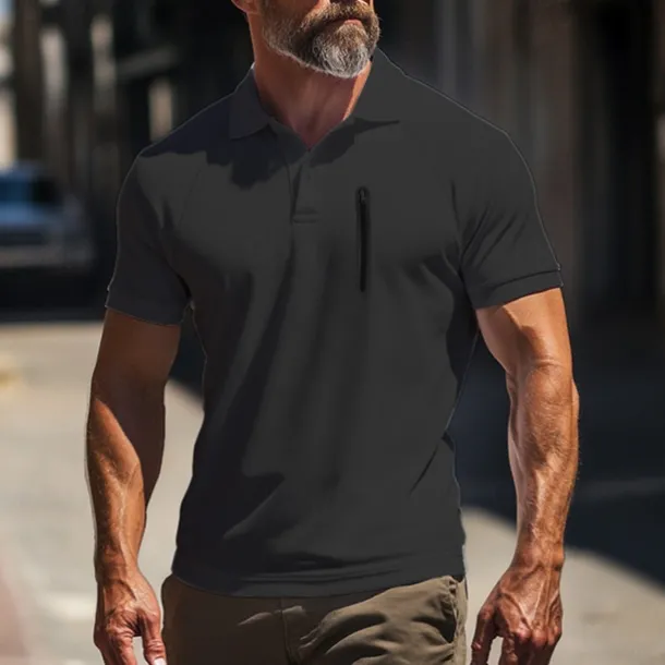 Men's Polo Shirt Golf Polo Work Street Classic Short Sleeve Fashion Muscle Solid Color Zipper Quick Dry Summer Spring Fall Black Army Green Navy Blue Gray Polo Shirt