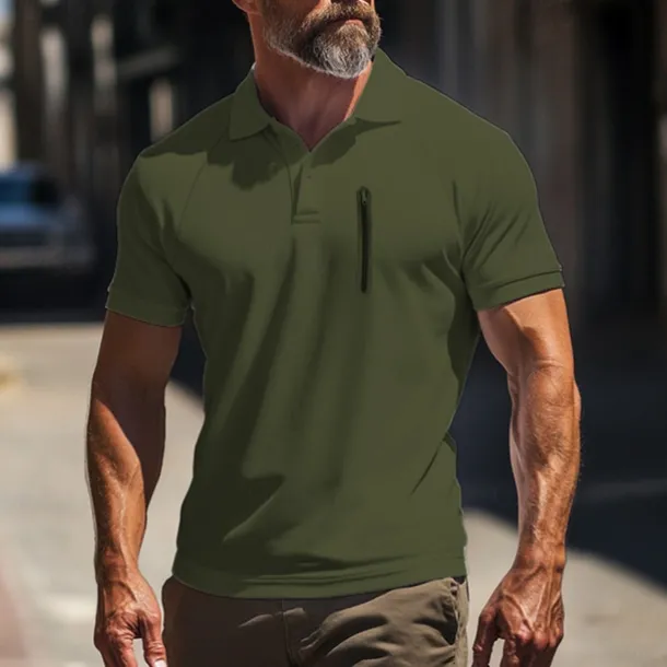 Men's Polo Shirt Golf Polo Work Street Classic Short Sleeve Fashion Muscle Solid Color Zipper Quick Dry Summer Spring Fall Black Army Green Navy Blue Gray Polo Shirt