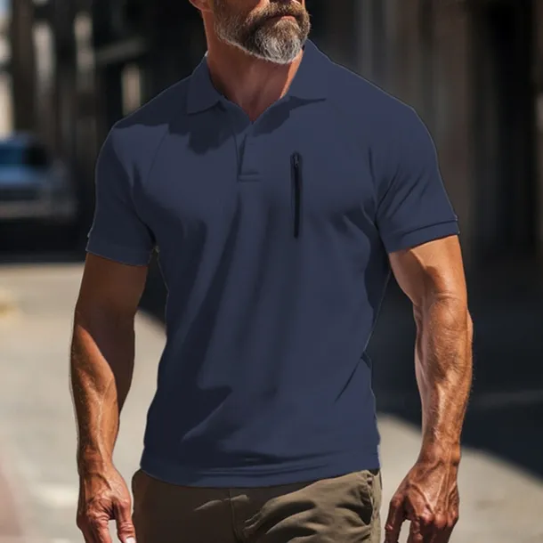 Men's Polo Shirt Golf Polo Work Street Classic Short Sleeve Fashion Muscle Solid Color Zipper Quick Dry Summer Spring Fall Black Army Green Navy Blue Gray Polo Shirt