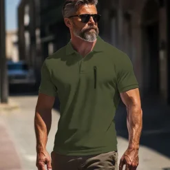 Men's Polo Shirt Golf Polo Work Street Classic Short Sleeve Fashion Muscle Solid Color Zipper Quick Dry Summer Spring Fall Black Army Green Navy Blue Gray Polo Shirt