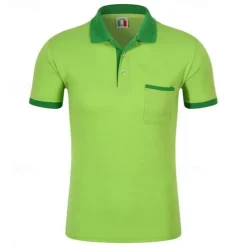 Men's Polo Shirt Golf Shirt Street Casual Polo Collar Ribbed Polo Collar Short Sleeve Sports Casual Color Block Pocket Button Front Summer Spring Slim Fit Spring Grass Green Wine Red Blue Green Gray