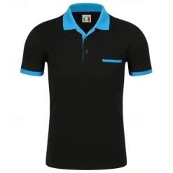 Men's Polo Shirt Golf Shirt Street Casual Polo Collar Ribbed Polo Collar Short Sleeve Sports Casual Color Block Pocket Button Front Summer Spring Slim Fit Spring Grass Green Wine Red Blue Green Gray